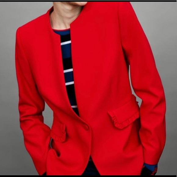 Zara Jackets & Blazers - Beautiful Zara red blazer with scallop pockets